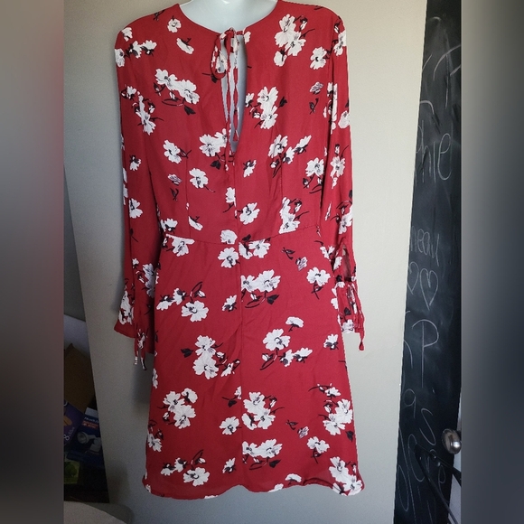 Dynamite Red Floral Long Sleeve Dress, Size Small - Picture 3 of 5